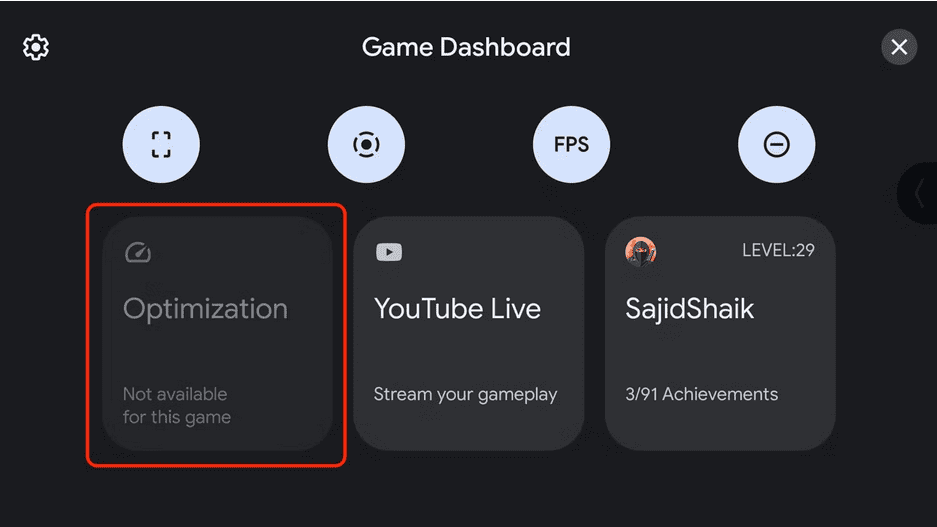 Game dashboard اندروید
